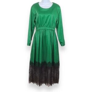 TOV Emerald Green Lace Trimmed Vegan Leather Midi Dress size M